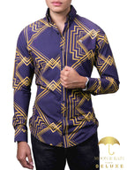 Camisa Hombre Casual Slim Fit Marino Rombos Dorados - 34 (S)-Tiendas Platino