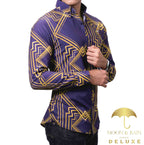 Camisa Hombre Casual Slim Fit Marino Rombos Dorados - 34 (S)-Tiendas Platino