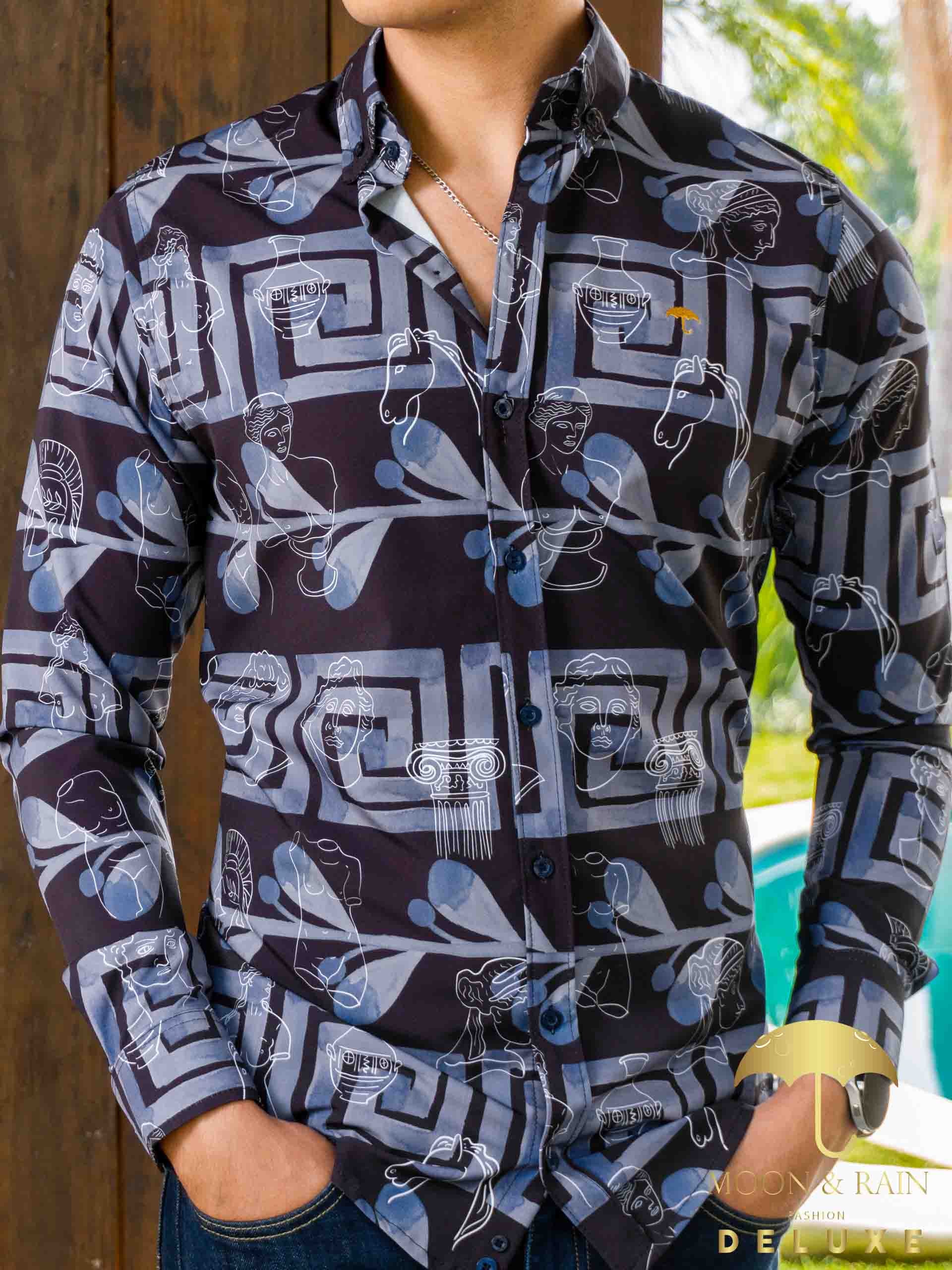 Camisa Hombre Casual Slim Fit Negra Crecía - 34 (S)-Tiendas Platino