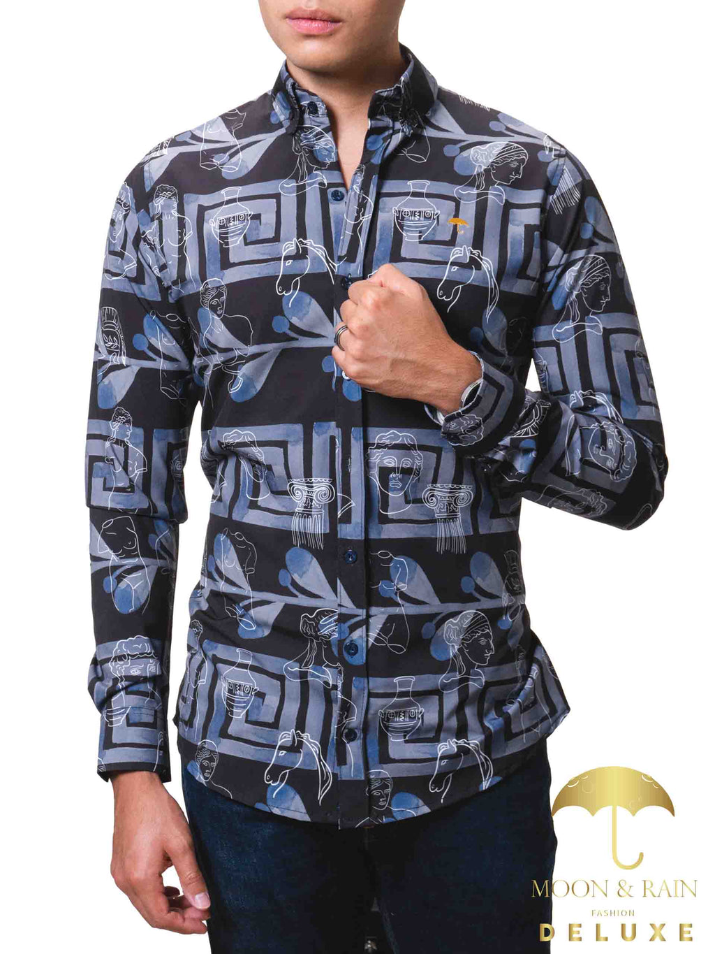 Camisa Hombre Casual Slim Fit Negra Crecía - 34 (S)-Tiendas Platino