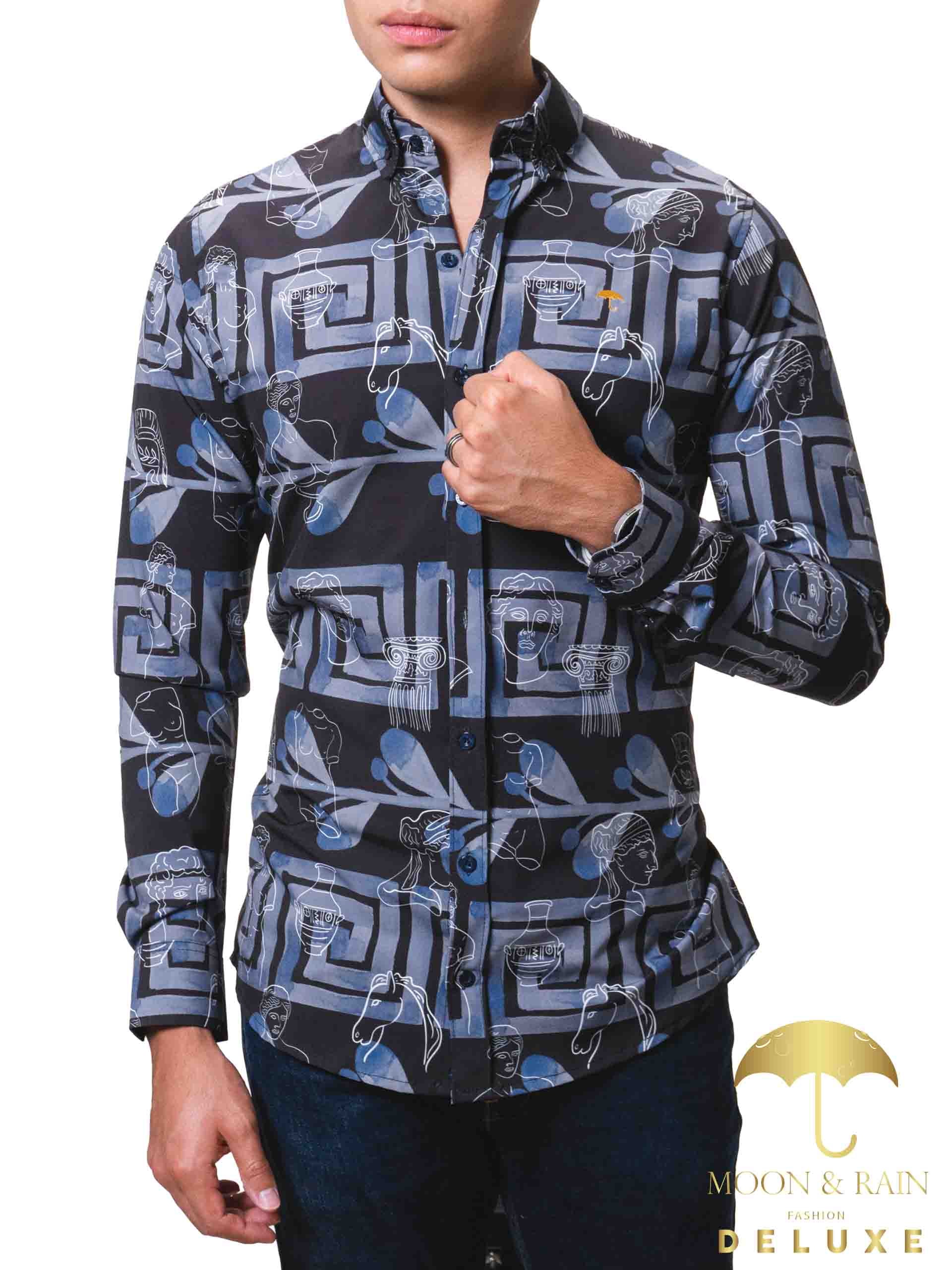 Camisa Hombre Casual Slim Fit Negra Crecía - 34 (S)-Tiendas Platino