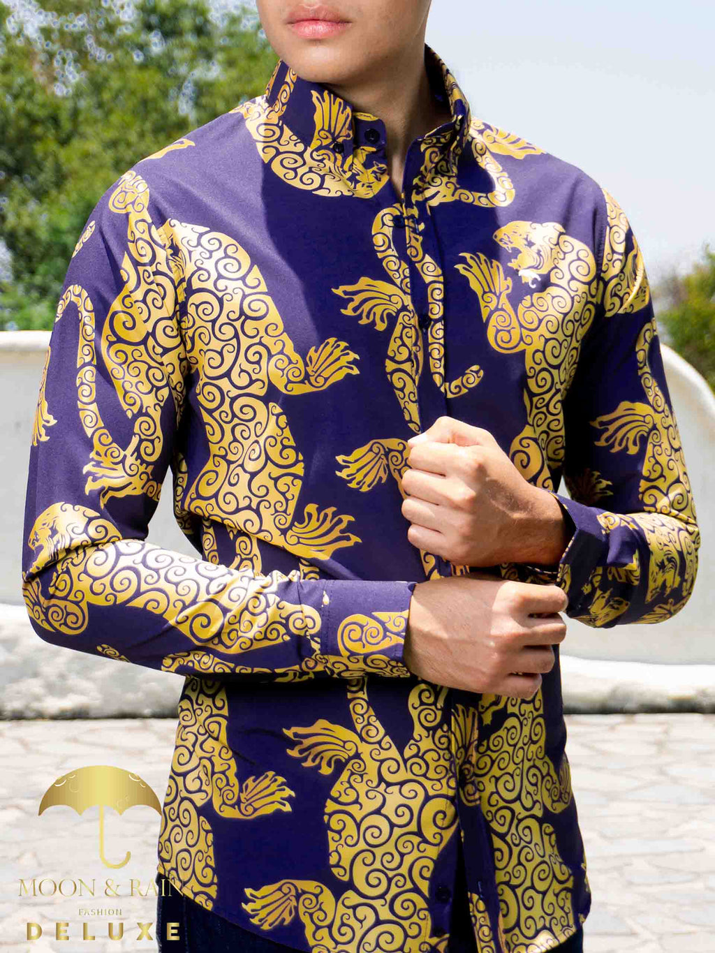 Camisa Hombre Casual Slim Fit Morado Jaguar Dorado - 34 (S)-Tiendas Platino