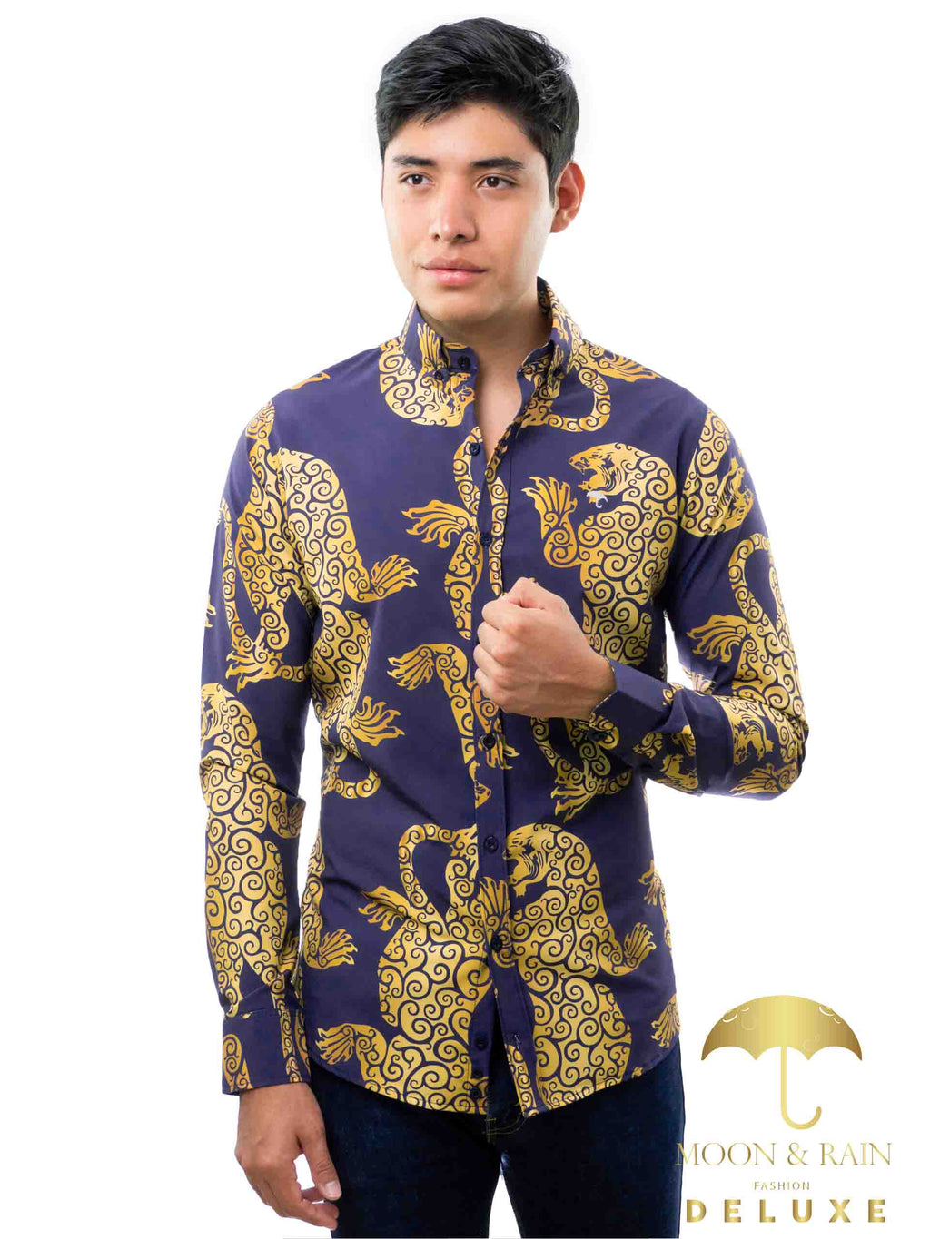 Camisa Hombre Casual Slim Fit Morado Jaguar Dorado - 34 (S)-Tiendas Platino