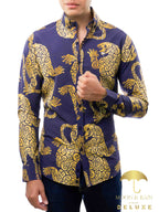 Camisa Hombre Casual Slim Fit Morado Jaguar Dorado - 34 (S)-Tiendas Platino