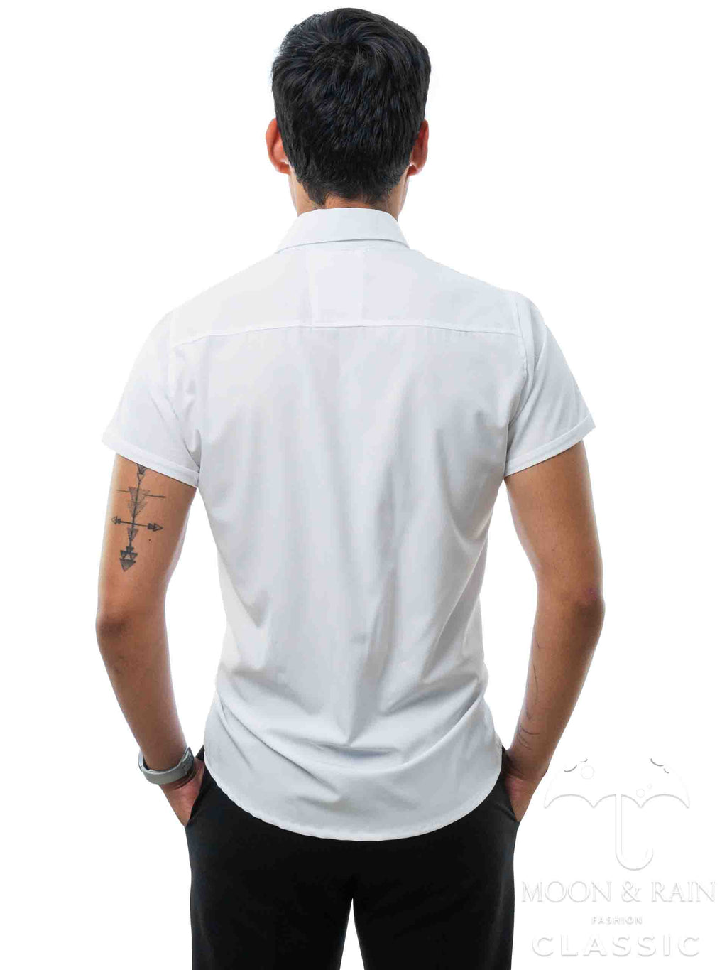 Camisa Hombre Casual Slim Fit Blanca Lisa Det. Negro - 34 (S)-Tiendas Platino