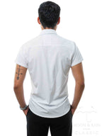 Camisa Hombre Casual Slim Fit Blanca Lisa Det. Negro - 34 (S)-Tiendas Platino