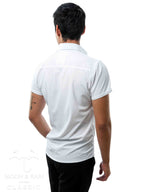 Camisa Hombre Casual Slim Fit Blanca Lisa Det. Negro - 34 (S)-Tiendas Platino