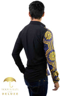 Camisa Hombre Casual Slim Fit Negra Mitad Mándala Dorada - 34 (S)-Tiendas Platino