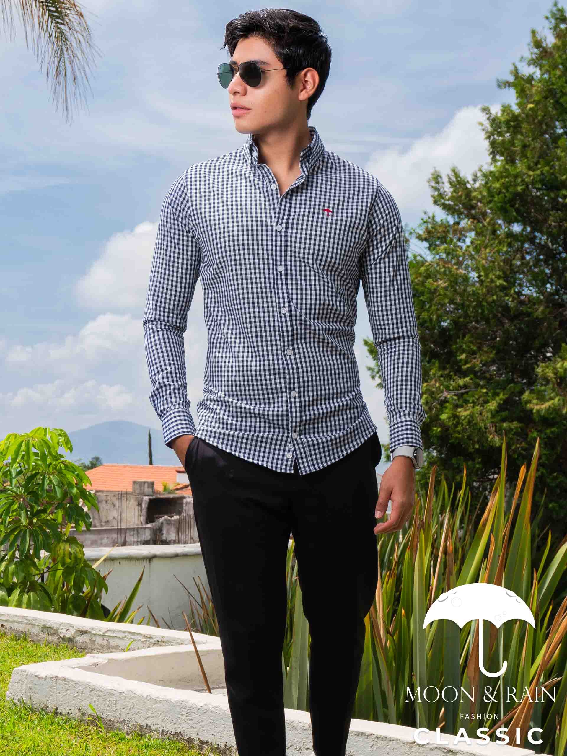 Camisa cuadros negra y best sale blanca hombre