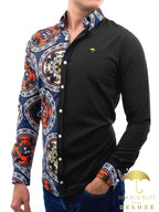 Camisa Hombre Casual Slim Fit Negra Medallones Rojos - 34 (S)-Tiendas Platino