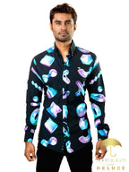 Camisa Hombre Casual Slim Fit Negra Geometría 3d - 34 (S)-Tiendas Platino