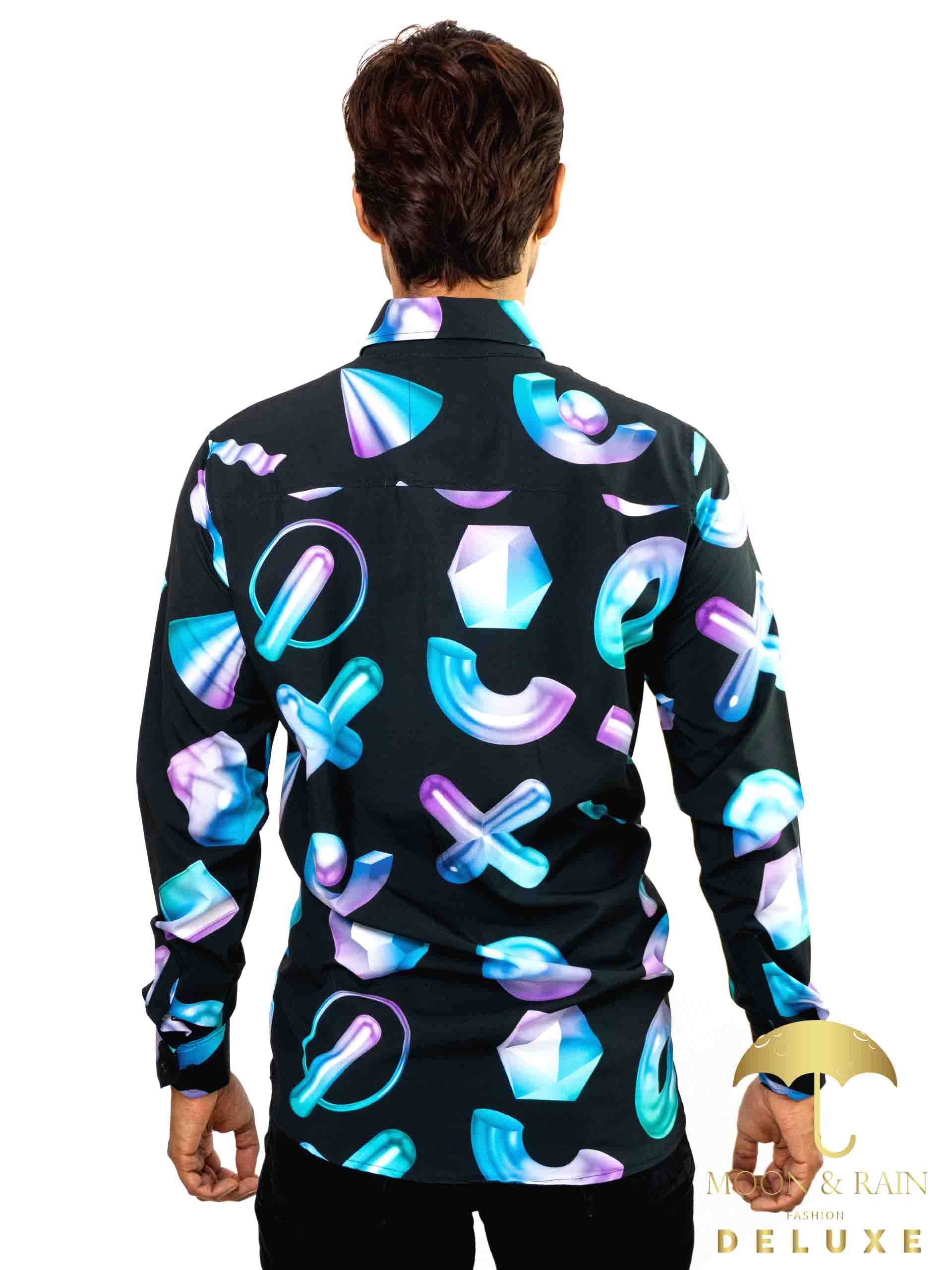 Camisa Hombre Casual Slim Fit Negra Geometría 3d - 34 (S)-Tiendas Platino