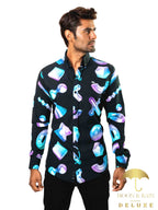 Camisa Hombre Casual Slim Fit Negra Geometría 3d - 34 (S)-Tiendas Platino