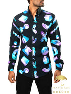 Camisa Hombre Casual Slim Fit Negra Geometría 3d - 34 (S)-Tiendas Platino