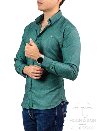 Camisa Hombre Casual Slim Fit Verde Lisa Texturizada