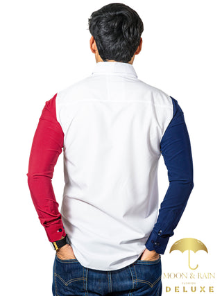 Camisa Para Pareja  Casual Blanca Mangas Roja Y Marino
