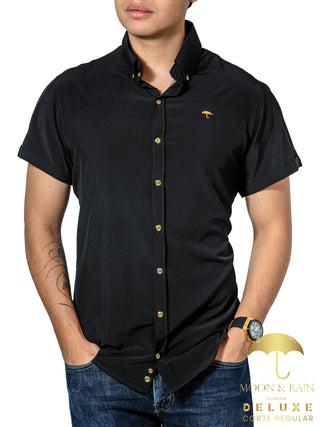 Camisa Hombre Casual Negra Lisa Cheems Deluxe