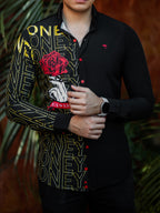 Camisa Hombre Casual Slim Fit Negra Con Rosa Money - 34 (S)-Tiendas Platino