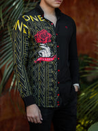 Camisa Hombre Casual Slim Fit Negra Con Rosa Money - 34 (S)-Tiendas Platino
