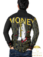 Camisa Hombre Casual Slim Fit Negra Con Rosa Money - 34 (S)-Tiendas Platino