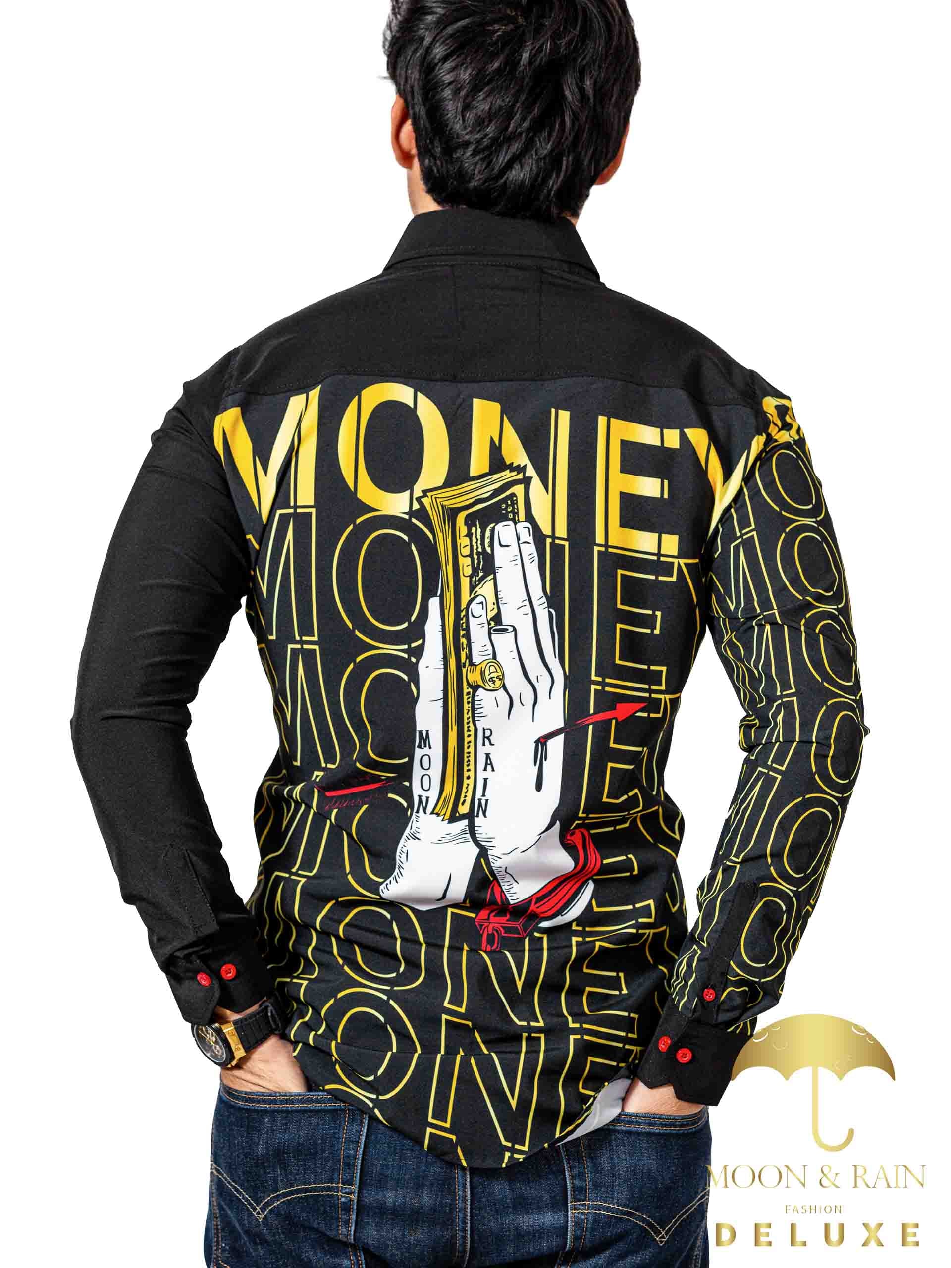 Camisa Hombre Casual Slim Fit Negra Con Rosa Money - 34 (S)-Tiendas Platino