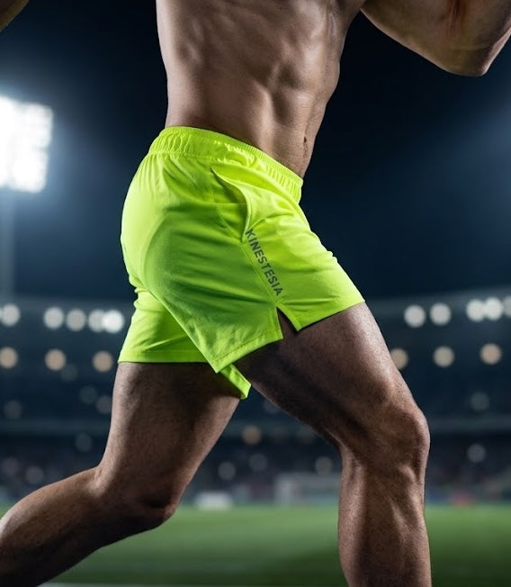 SHORT DEPORTIVO AMARILLO NEÓN CON LICRA P HOMBRE KINESTESIA