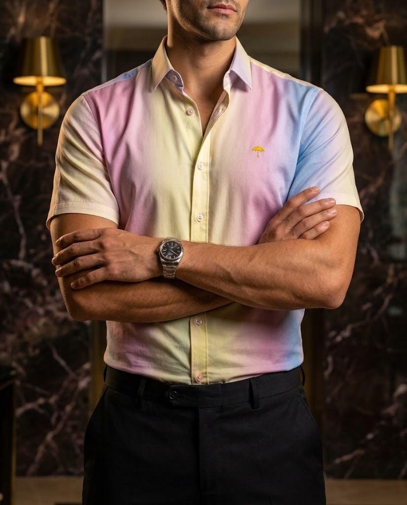 Men's Casual Slim Fit Striped Pastel Colored Shirt