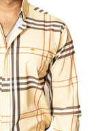 Camisa Casual Hombre Slim, Crema Líneas Roja,negra Y Blanca - 34 (S)-Tiendas Platino