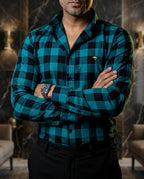 Camisa Hombre — Emerald Shadow Grid | Moon & Rain