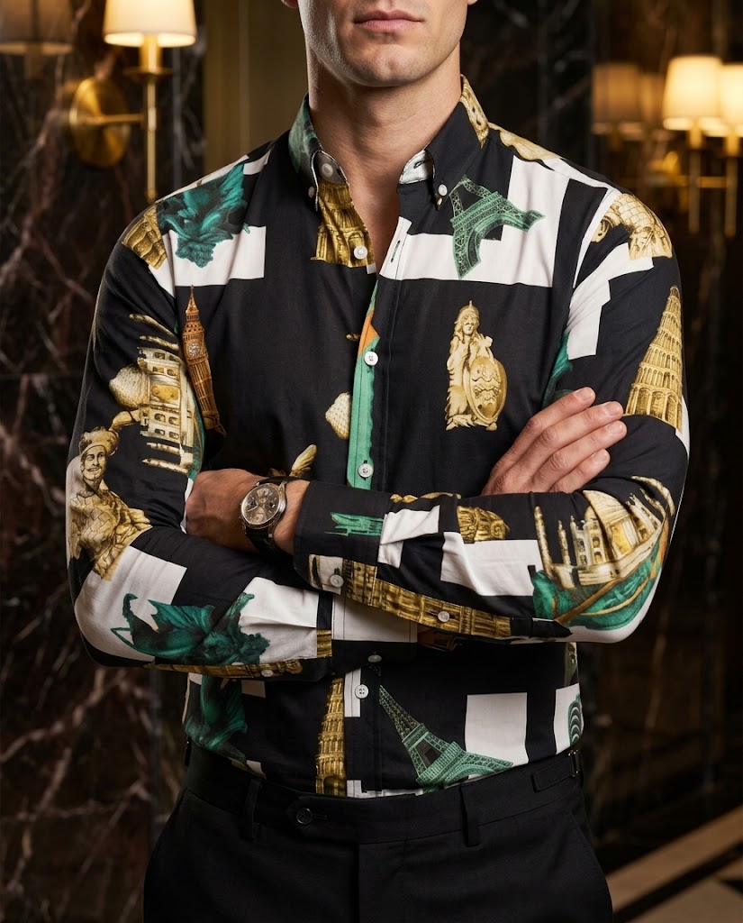 Camisa Hombre Negro Blanco — Paris Drift | Moon & Rain