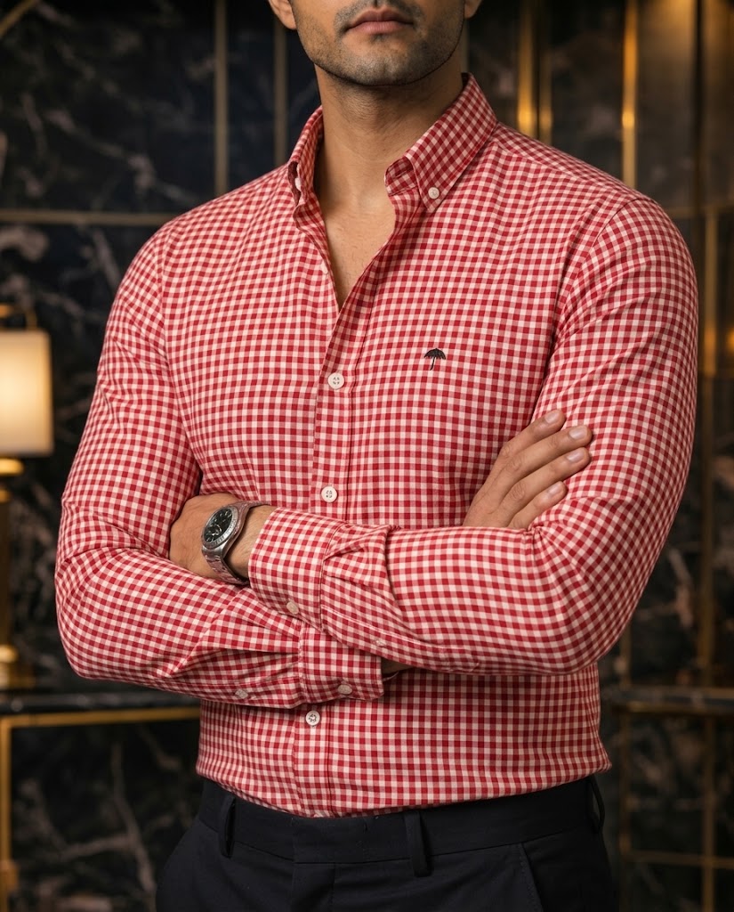 Camisa Hombre Cuadros Blanco Rojo — Scarlet Mini | Moon & Rain