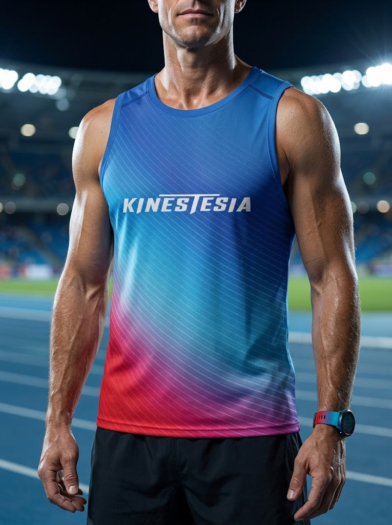 PLAYERA TANK HOMBRE SIN MANGAS AZUL FUCSIA ROJO MIXED DEGRADADO