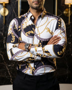 Camisa Hombre Estampado Negro Blanco — Chain Veil | Moon & Rain