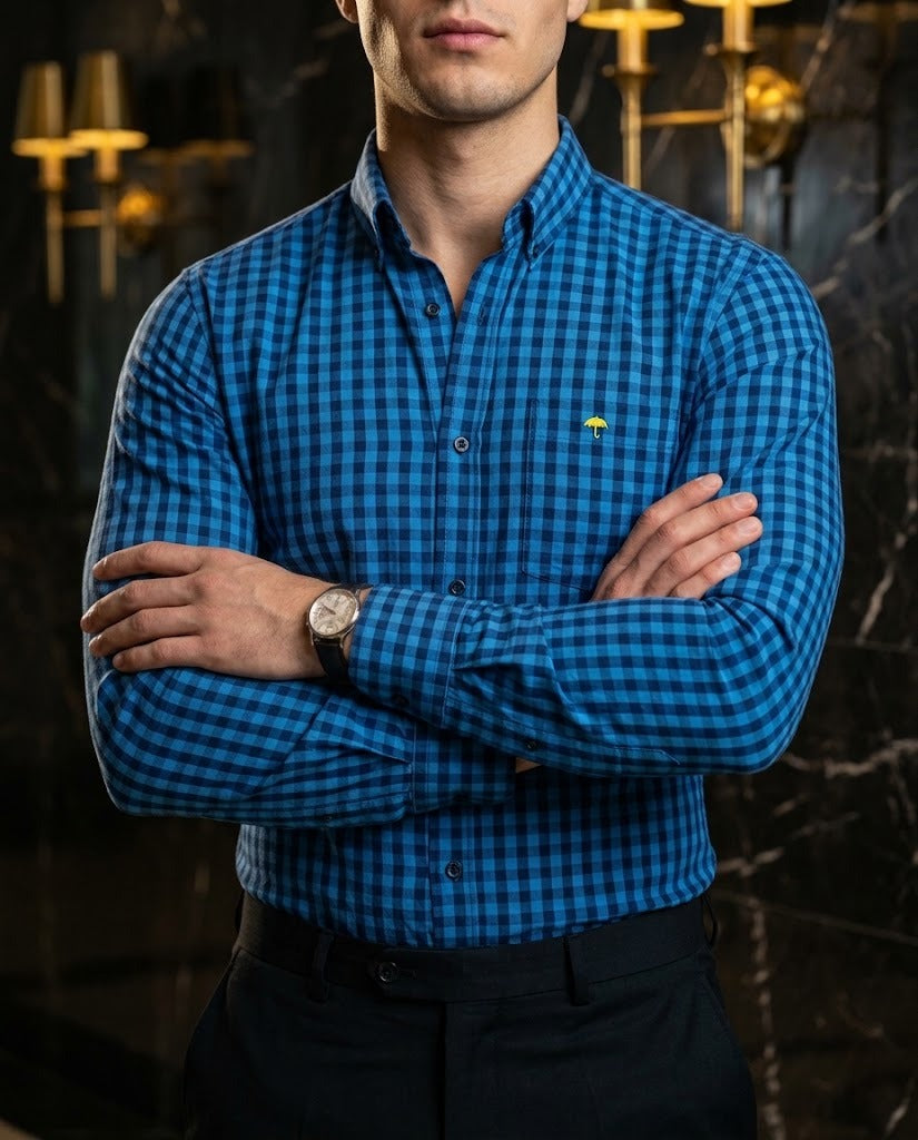 Camisa Hombre Cuadros Negro Azul — Jet Mini | Moon & Rain