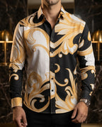 Camisa Hombre Estampado Negro Blanco — Golden Bloom | Moon & Rain