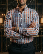 Camisa Hombre Cuadros Azul Marino Naranja — Rust Check | Moon & Rain