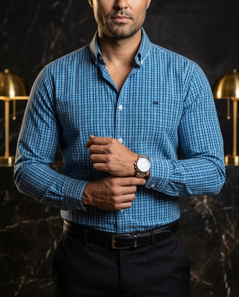 Camisa Hombre Microcuadro — Scarlet Micro | Moon & Rain