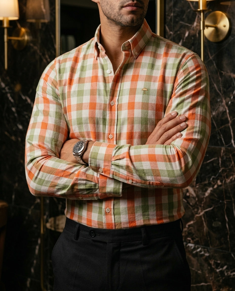 Camisa Hombre Cuadros Blanco Verde Rosa — Rose Check | Moon & Rain