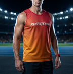 PLAYERA TANK HOMBRE SIN MANGAS ROJO DEGRADADO NARANJA KINESTESIA