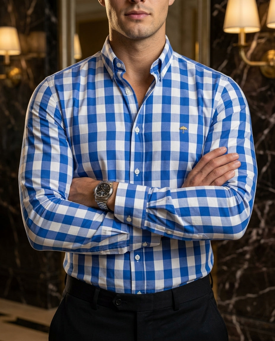 Camisa Hombre Cuadros Blanco Azul Cielo — Sky Check | Moon & Rain
