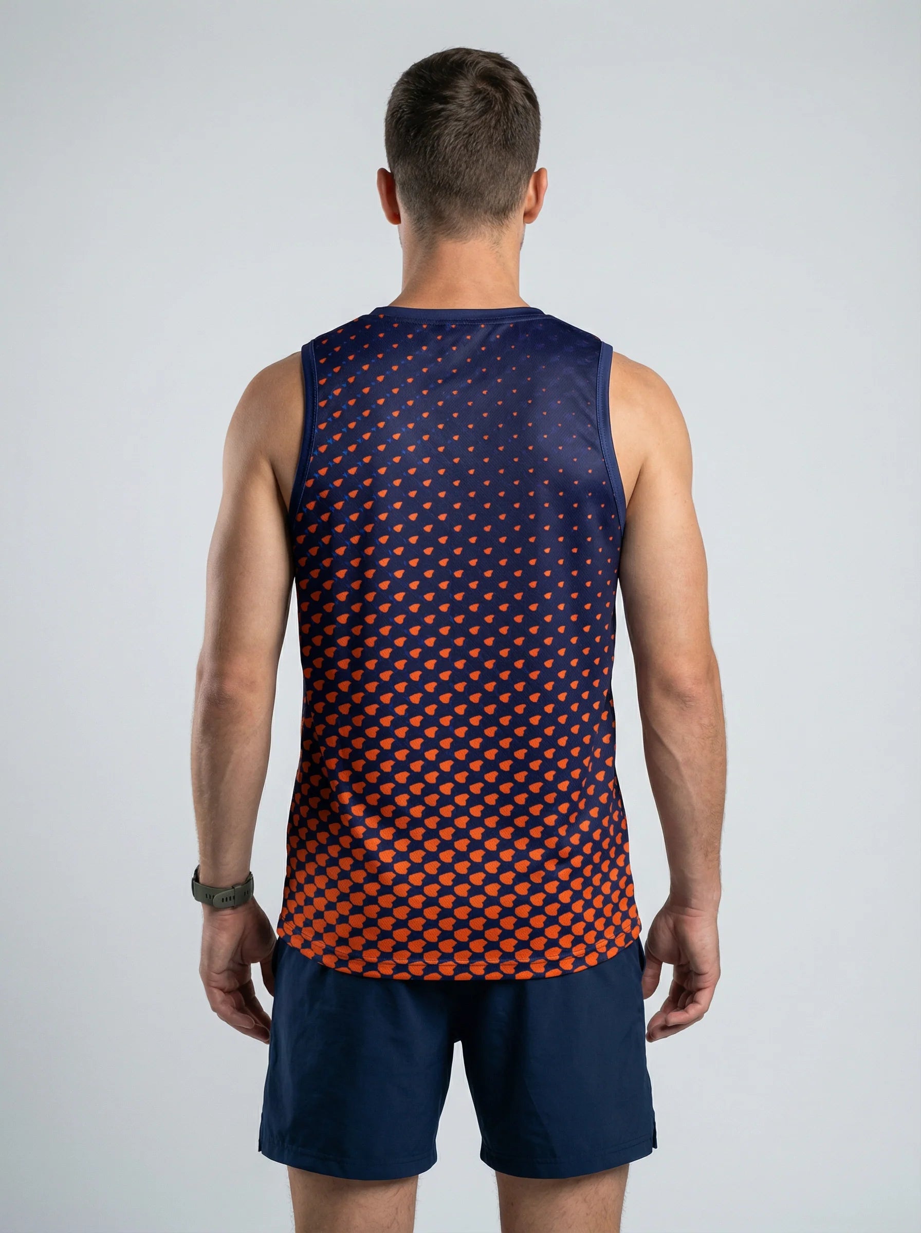PLAYERA TANK HOMBRE SIN MANGAS NARANJA AZUL MIXED KINESTESIA