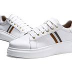 Tenis Hombre Sneakers Blancos Franjas Marrón, Gris