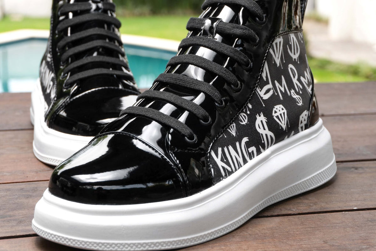 Tenis Hombre Estilo Botín Negro Charol King