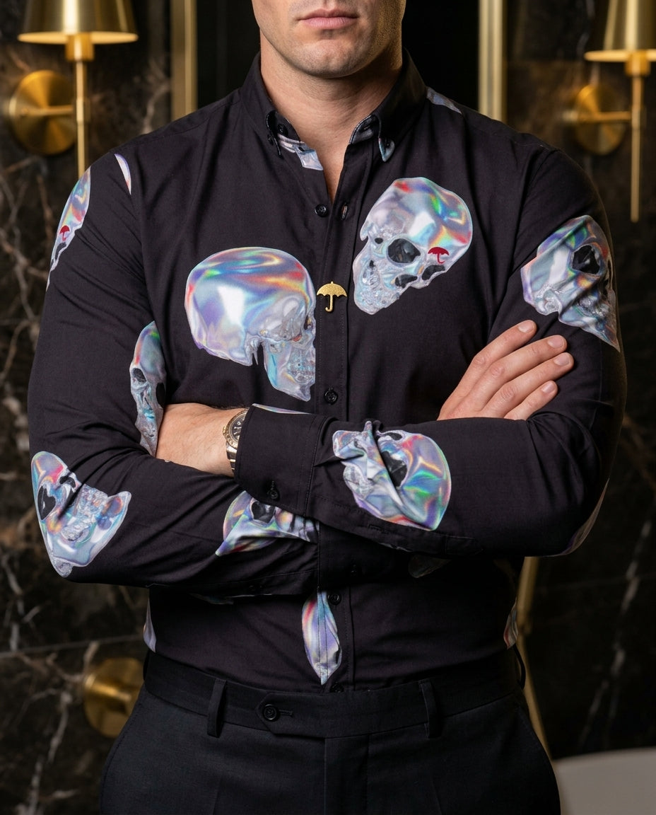 Camisa Hombre Estampado Negro — Silver Mirage Shirt | Moon & Rain