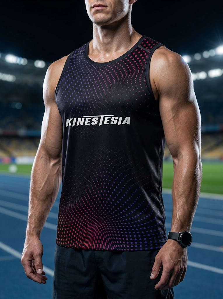 PLAYERA TANK HOMBRE SIN MANGAS NEGRA PUNTOS AZUL ROSA ROJO