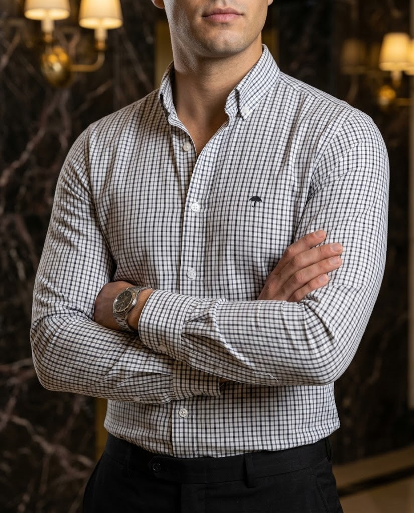 Camisa Hombre Microcuadro — Marine Micro | Moon & Rain