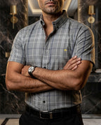 Camisa Hombre Verde Gris — Gray Green Lines | Moon & Rain
