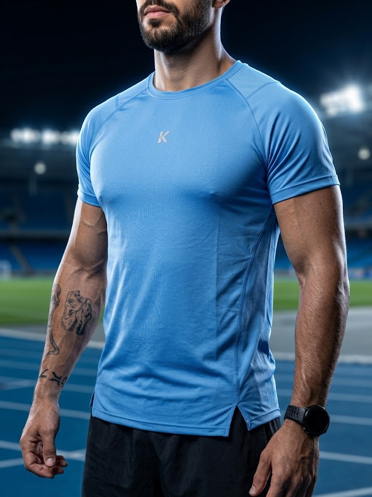 Playera Manga Corta Azul Cyan Para Hombre Basic Kinestesia