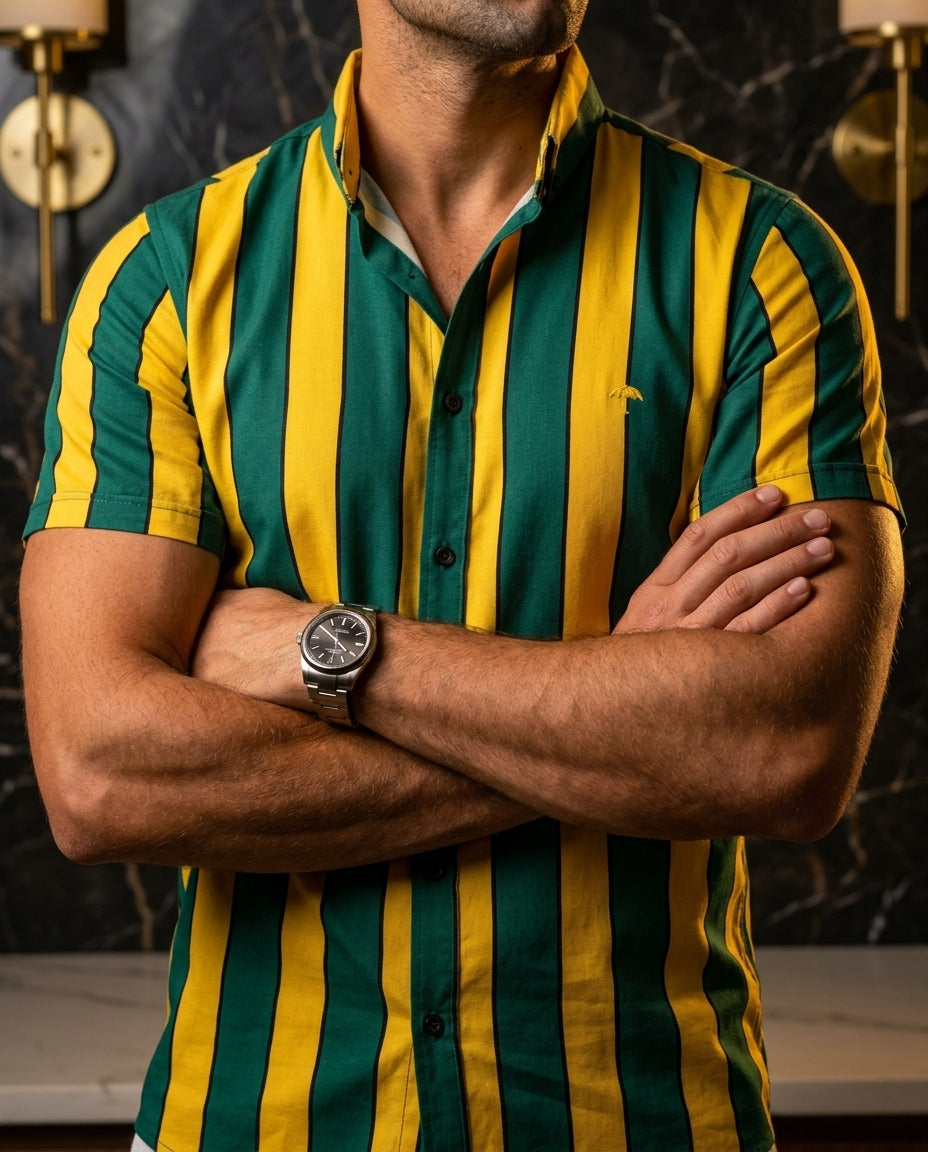 Camisa Hombre Rayas Verde Amarillo — Green Yellow Stripe | Moon & Rain