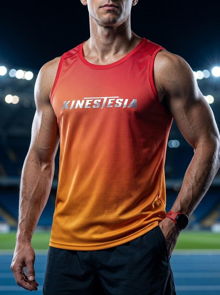 PLAYERA TANK HOMBRE SIN MANGAS ROJO NARANJA MIXED DEGRADADO